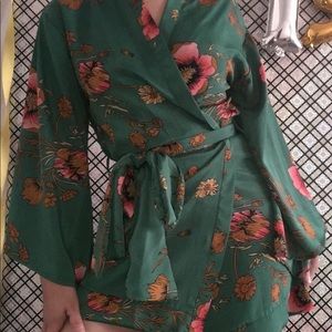 Green floral kimono